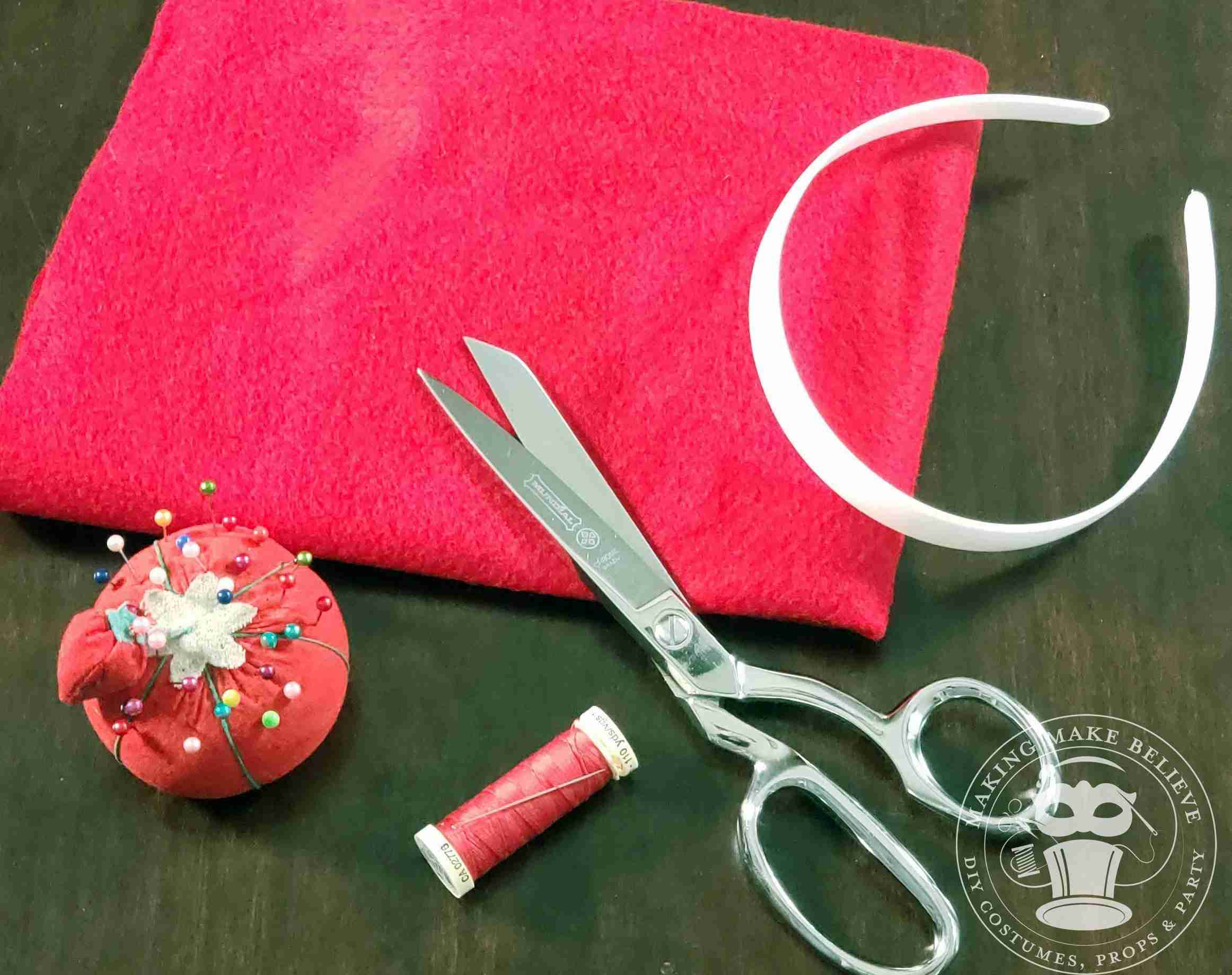 Supplies and tools to make Slip On Headband Cover