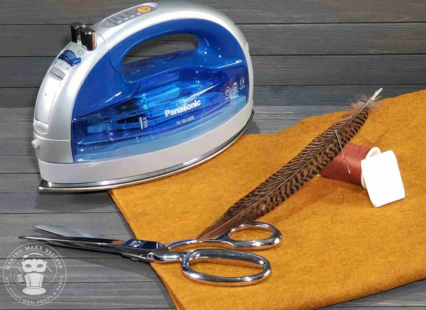 Supplies and tools to make Robin Hood Hat