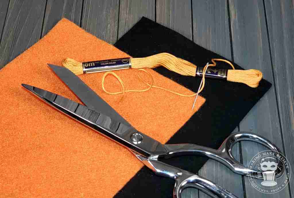 Supplies and tools to make Skull Trio felt banner