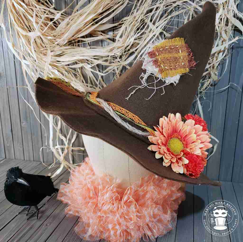 Close up of DIY Scarecrow Hat