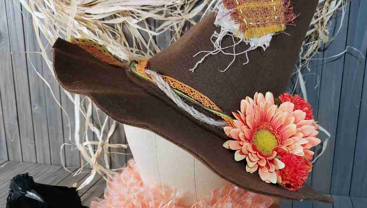 Close up of DIY Scarecrow Hat