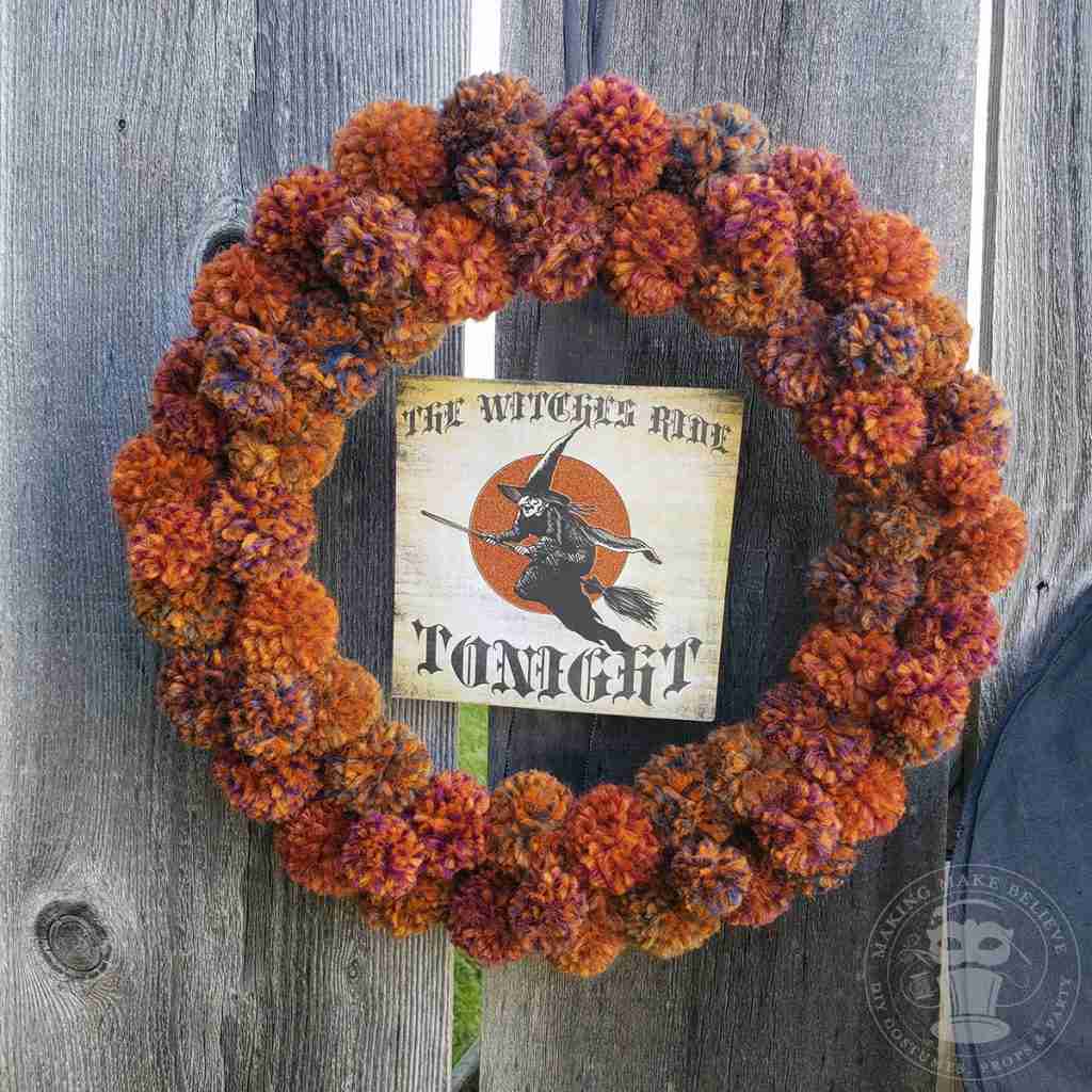 Witchy Halloween Pom Pom Wreath