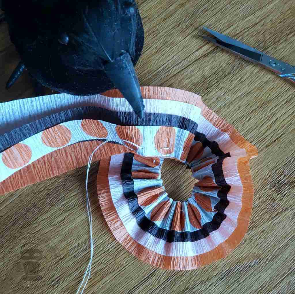 Gather crepe paper collar
