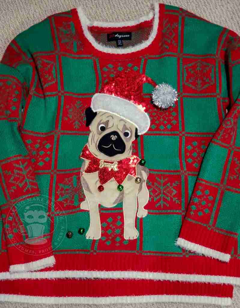Ugly Christmas Sweater with Santa Pug