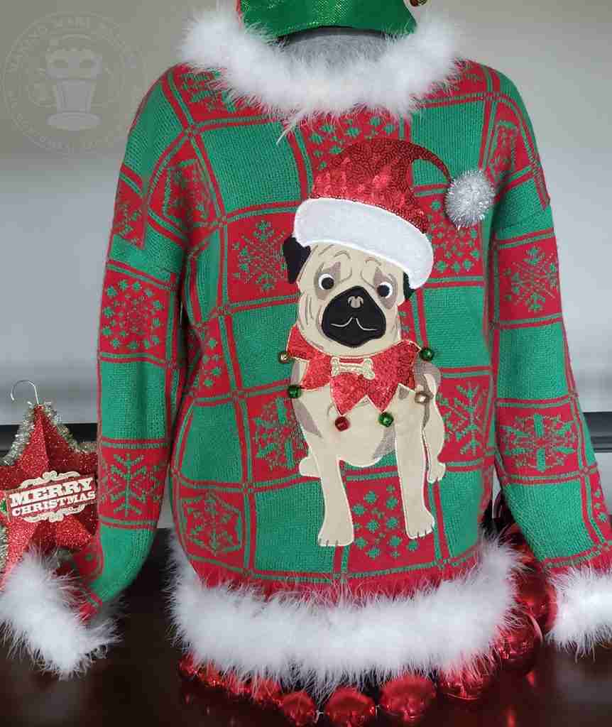 Ugly Christmas Sweater with Santa Pug