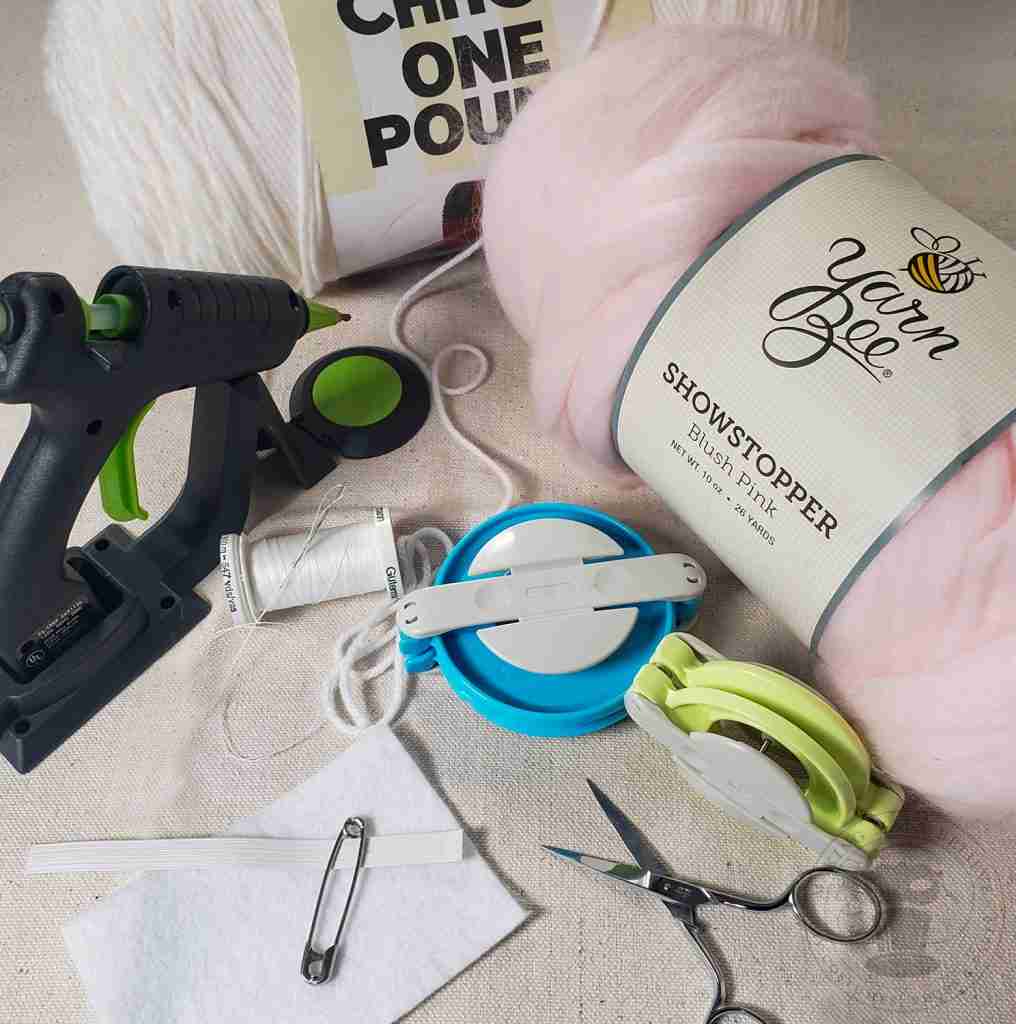 Supplies for DIY Fluffly Costume Bunny Tail