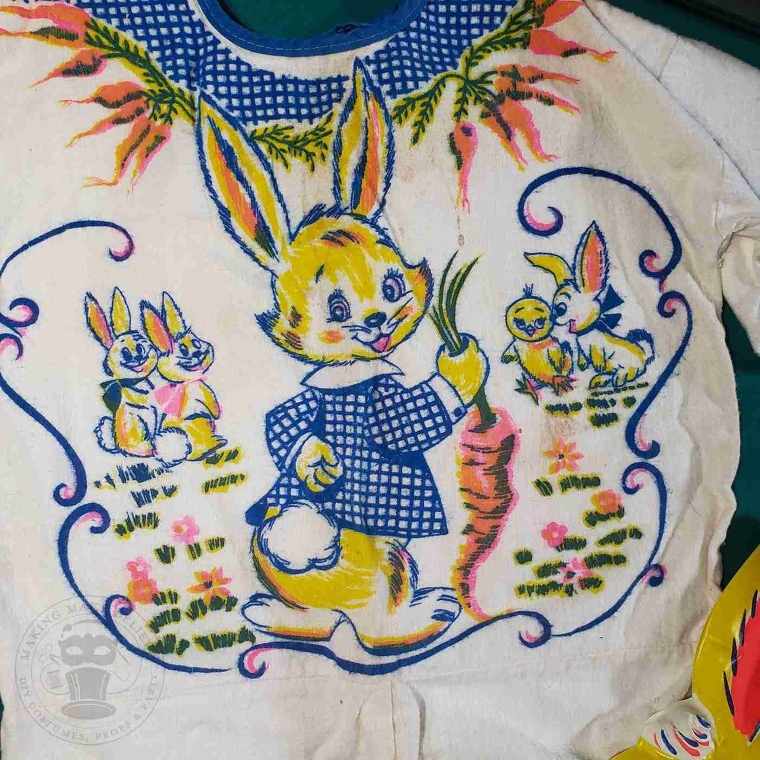 Vintage Collegeville Bunny Costume Jumpsuit Closeup