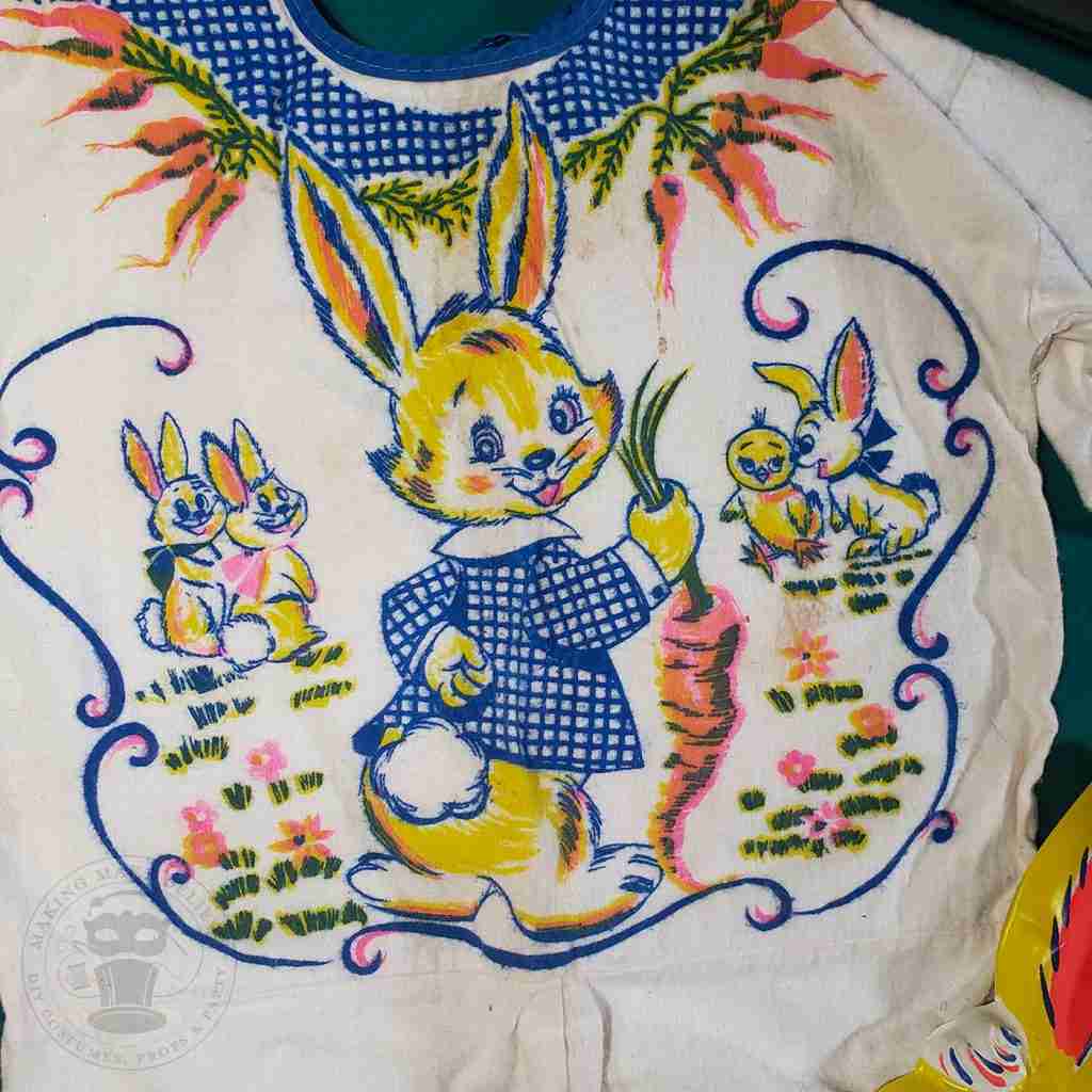 Vintage Collegeville Bunny Costume Jumpsuit Closeup