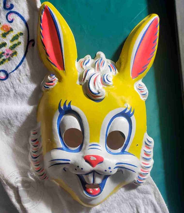 Vintage Collegeville Bunny Costume Vacuform Mask Closeup