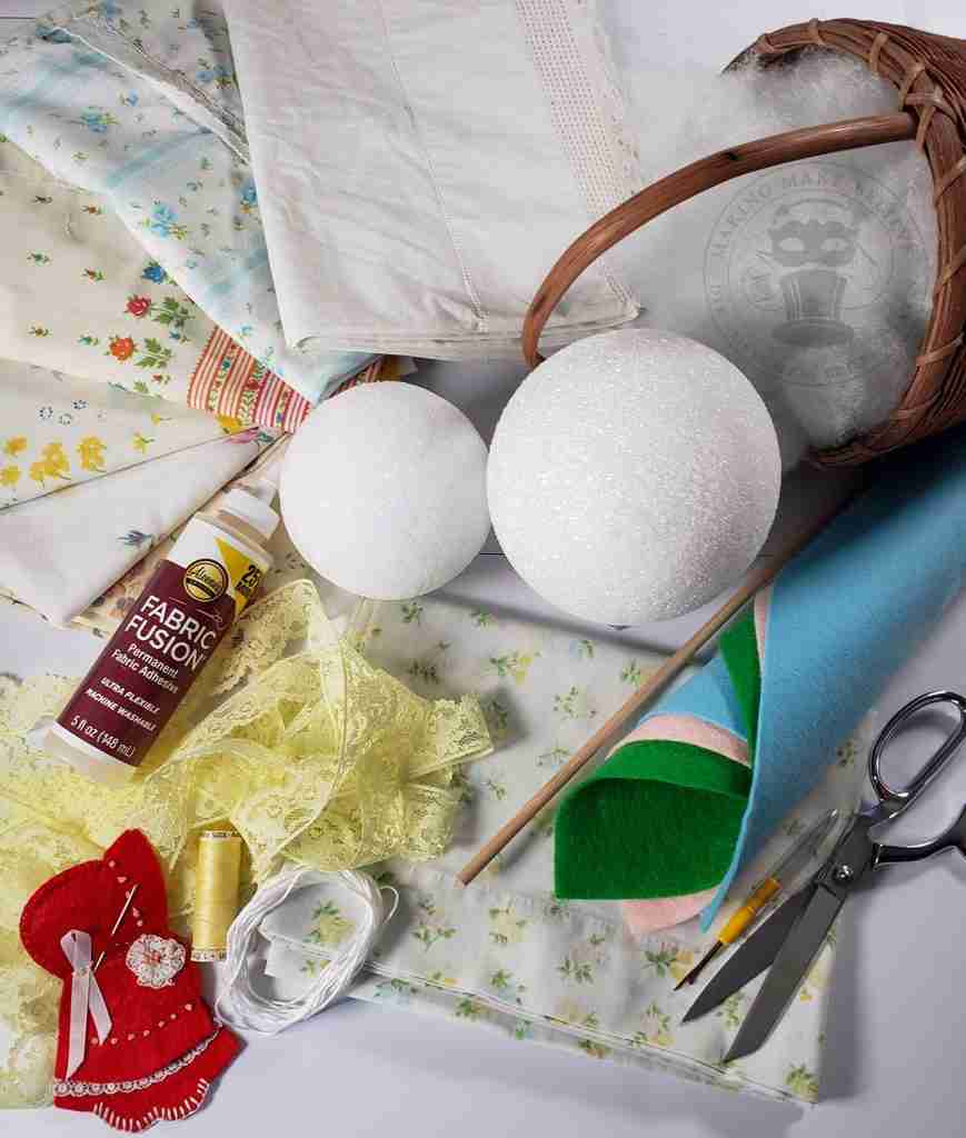 Supplies for Vintage Pillowcase Ghost Doll