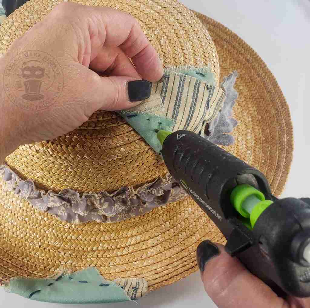 Hot Glue Patches Onto Straw Hat
