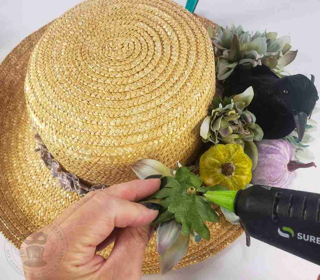 Hot Glue Florals Onto Straw Hat