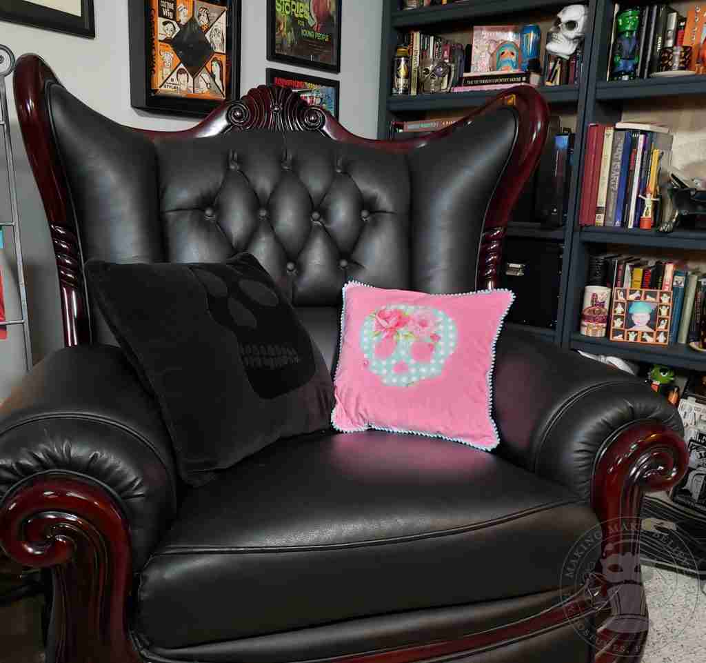 Office Wingback Chair with Skull Pillow