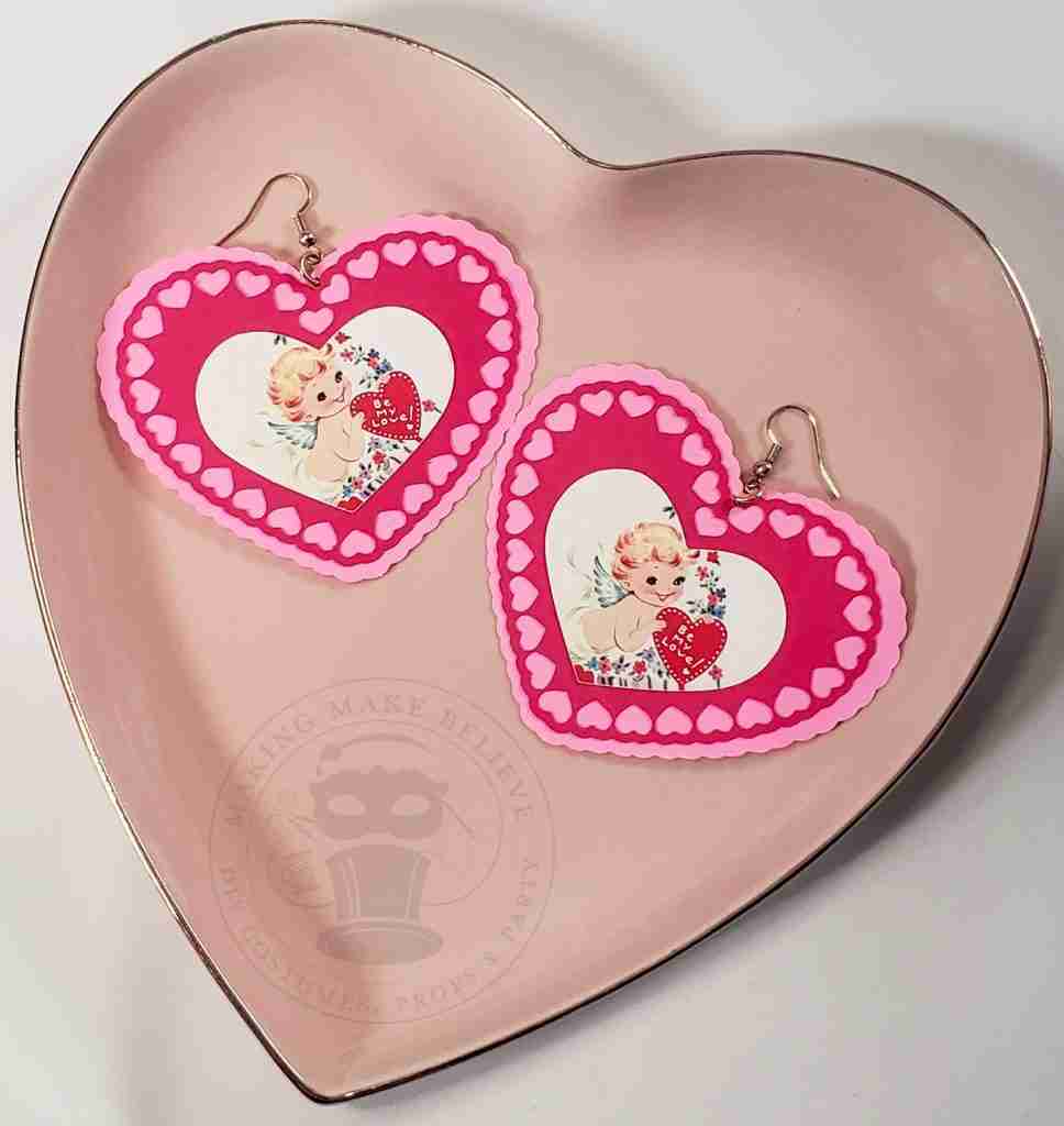 Paper Doily Valentine Heart Costume Earrings