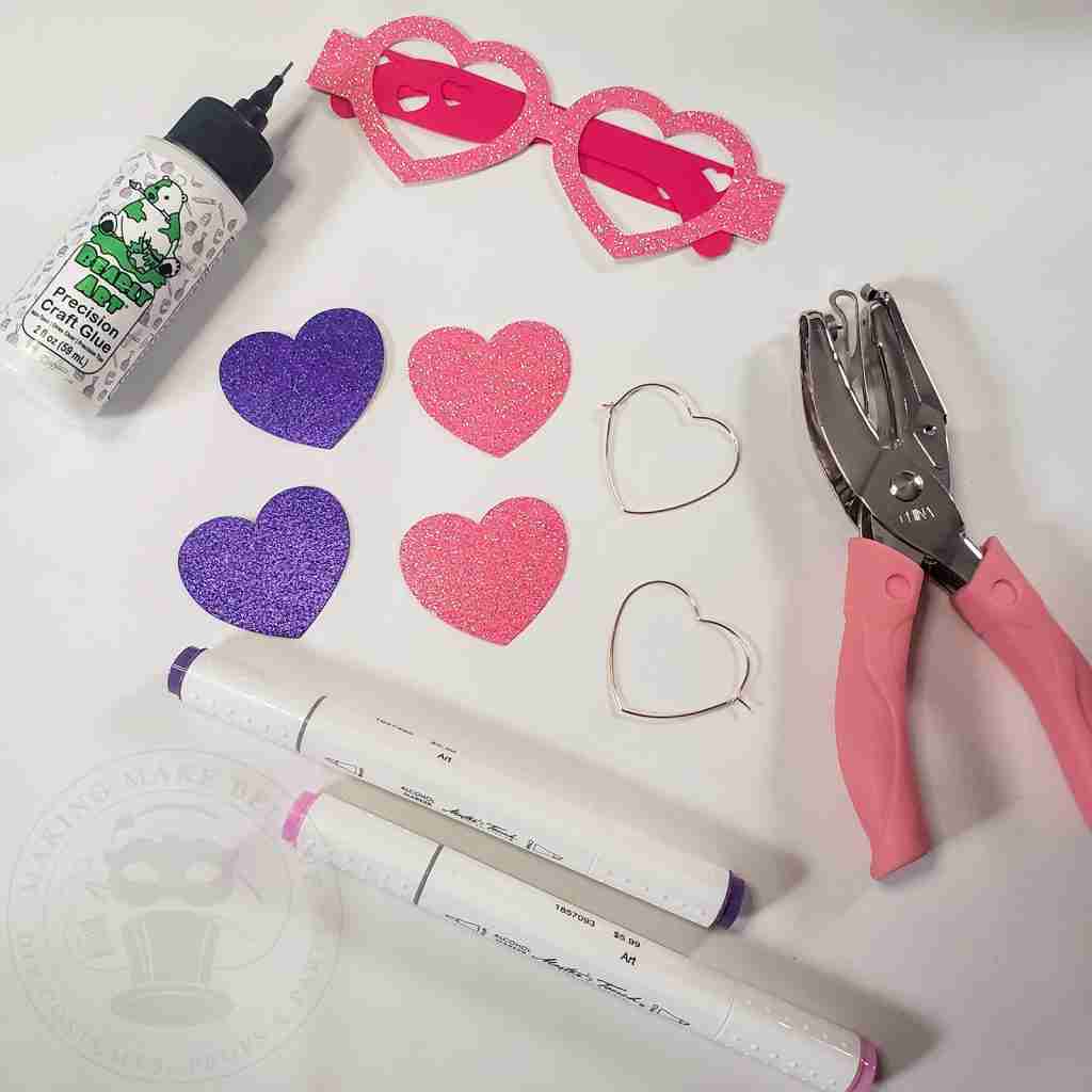 Glitter Cardstock Valentine Heart Costume Earrings Supplies