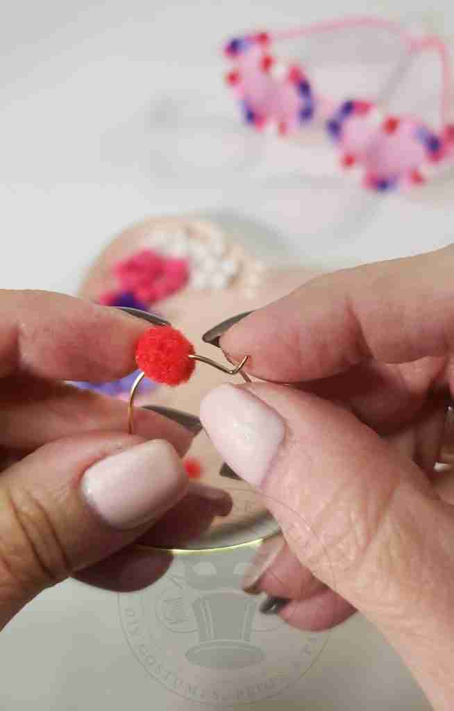 Add Pom Poms To Wire Heart Earring