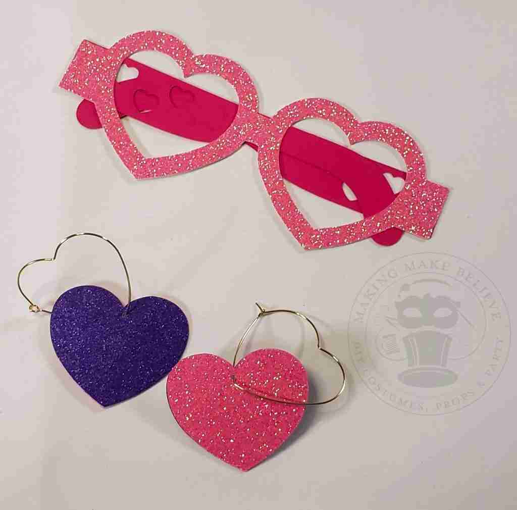 Glitter Cardstock Valentine Heart Costume Earrings Supplies