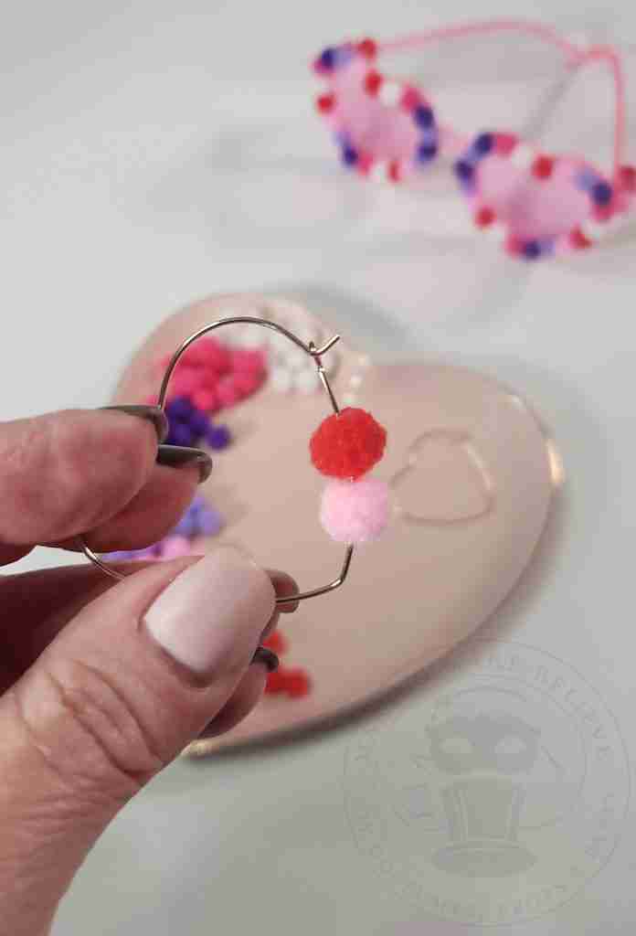 Add Pom Poms To Wire Heart Earring
