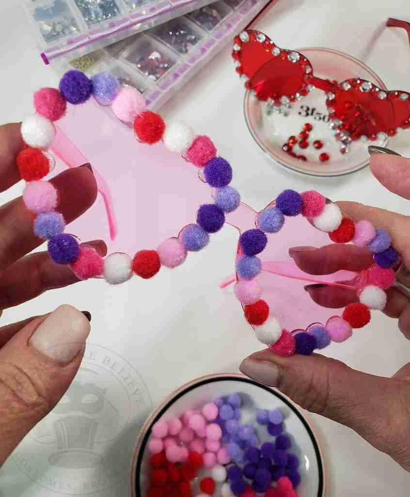 Valentine Glasses with Poms Around Frame