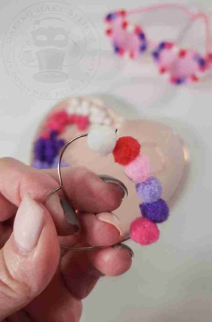 Add Pom Poms To Wire Heart Earring