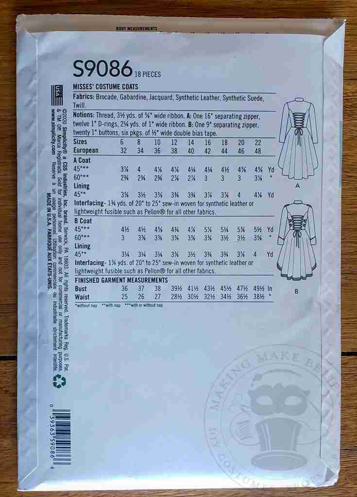 Simplicity S9086 Envelope Back Lady Pirate Costume Pattern