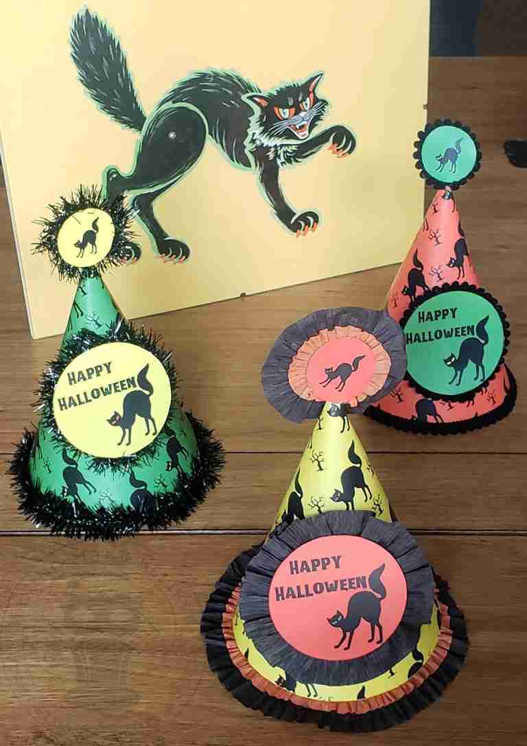 Vintage Retro Halloween Cats Printable DIY Party Hats