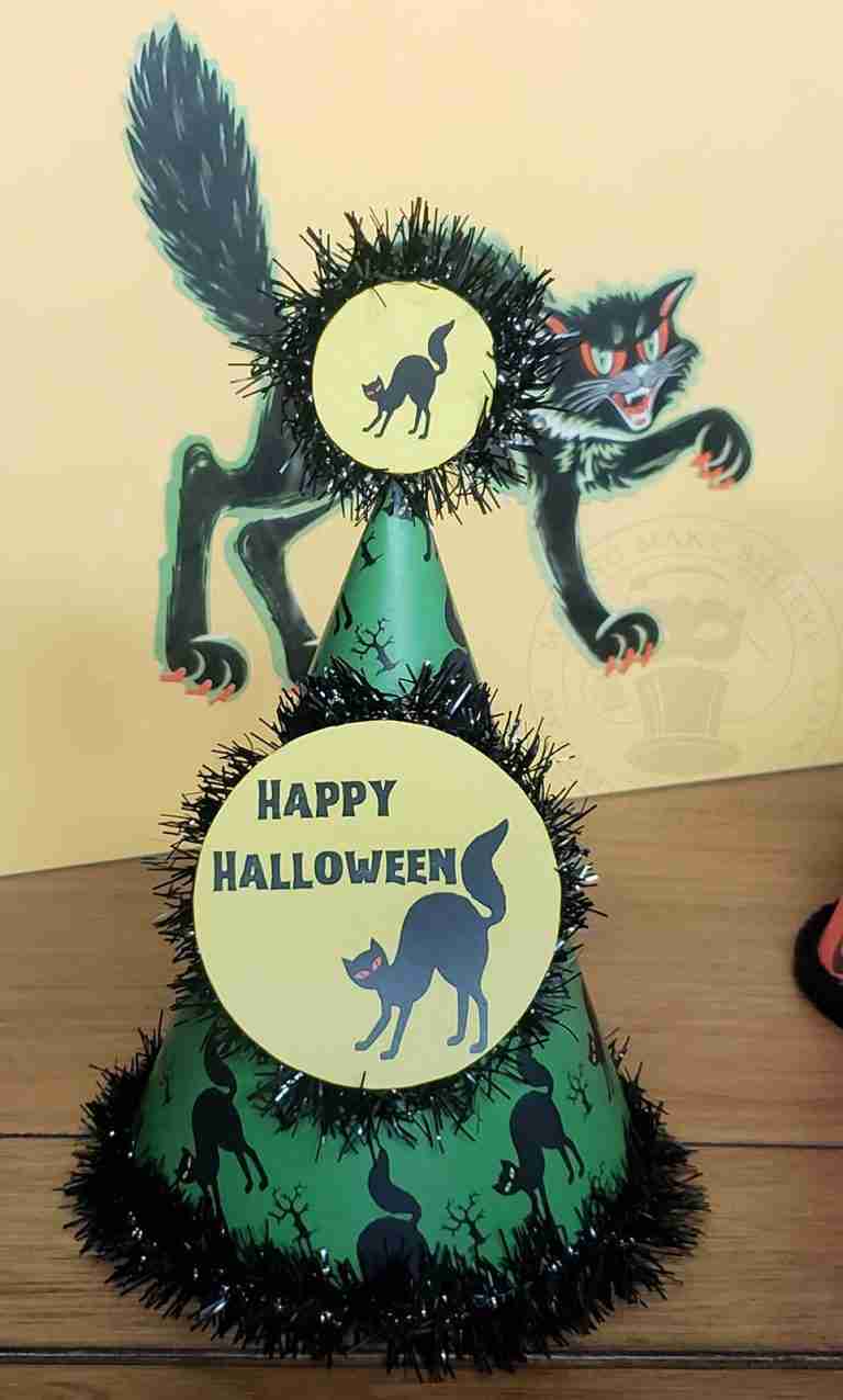 Vintage Retro Halloween Cats Printable DIY Party Hats