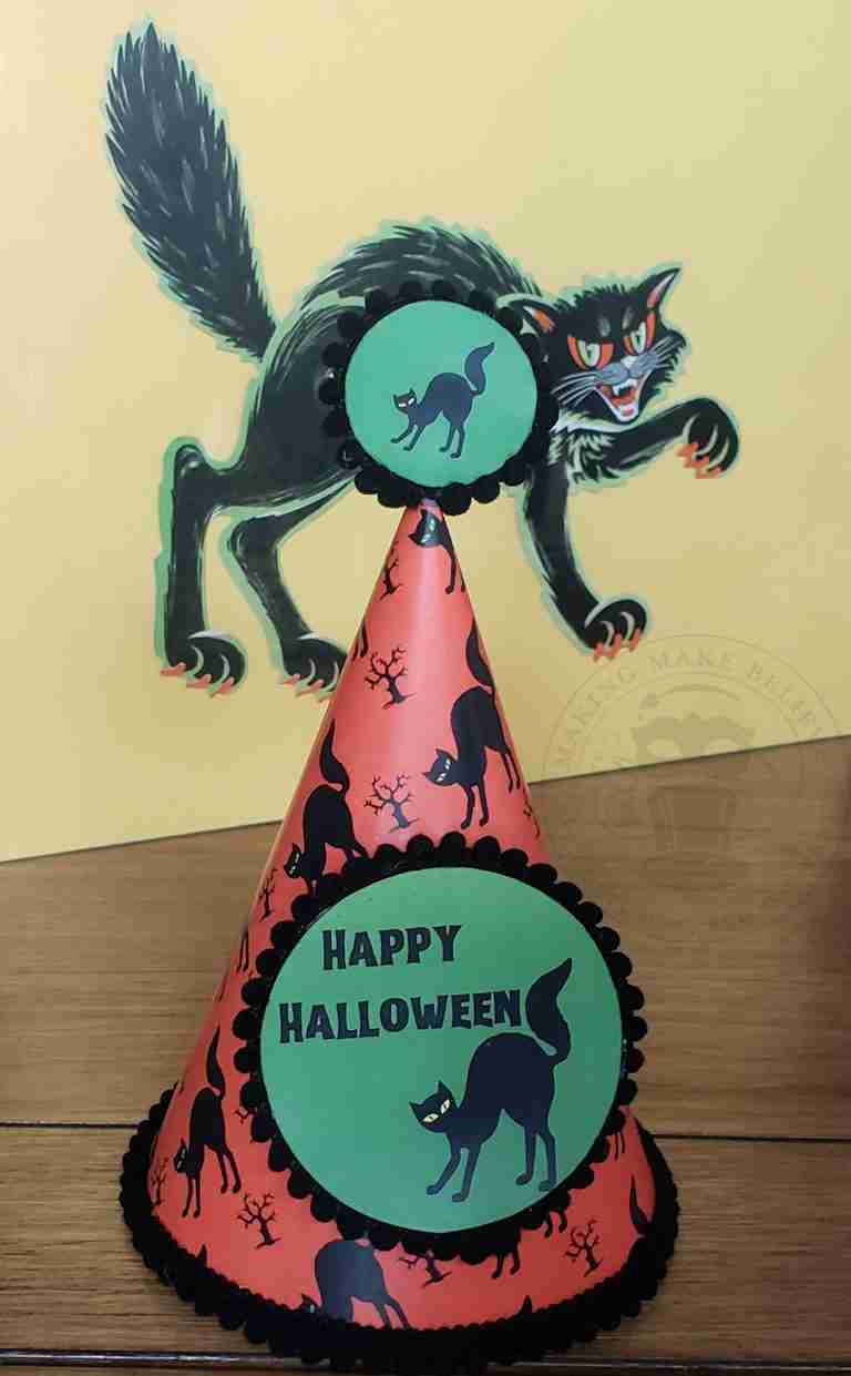 Vintage Retro Halloween Cats Printable DIY Party Hats