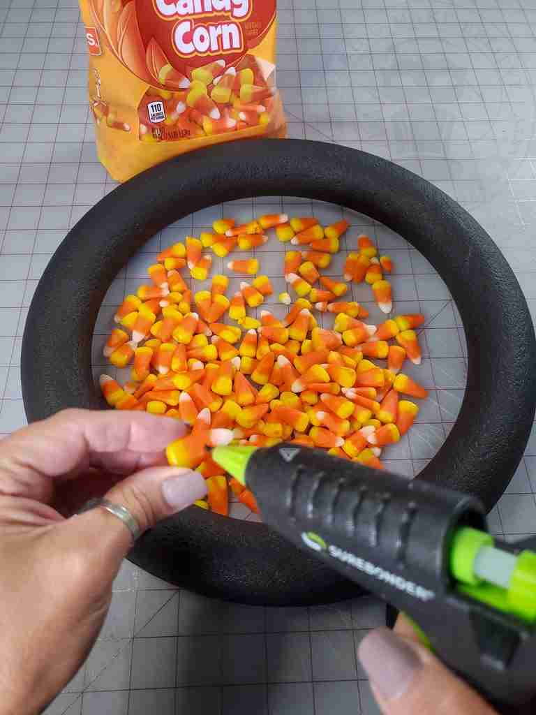 Glue Candy Corn Onto Wreath Form