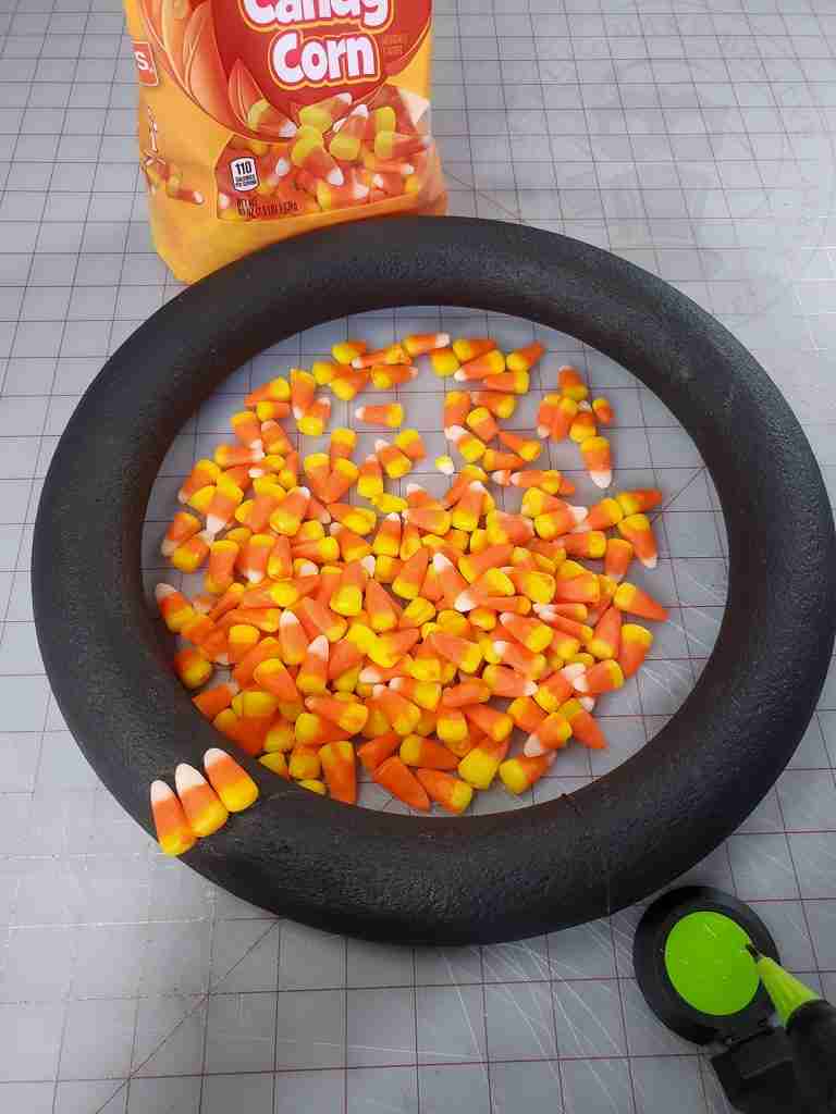 Glue Candy Corn Onto Wreath Form