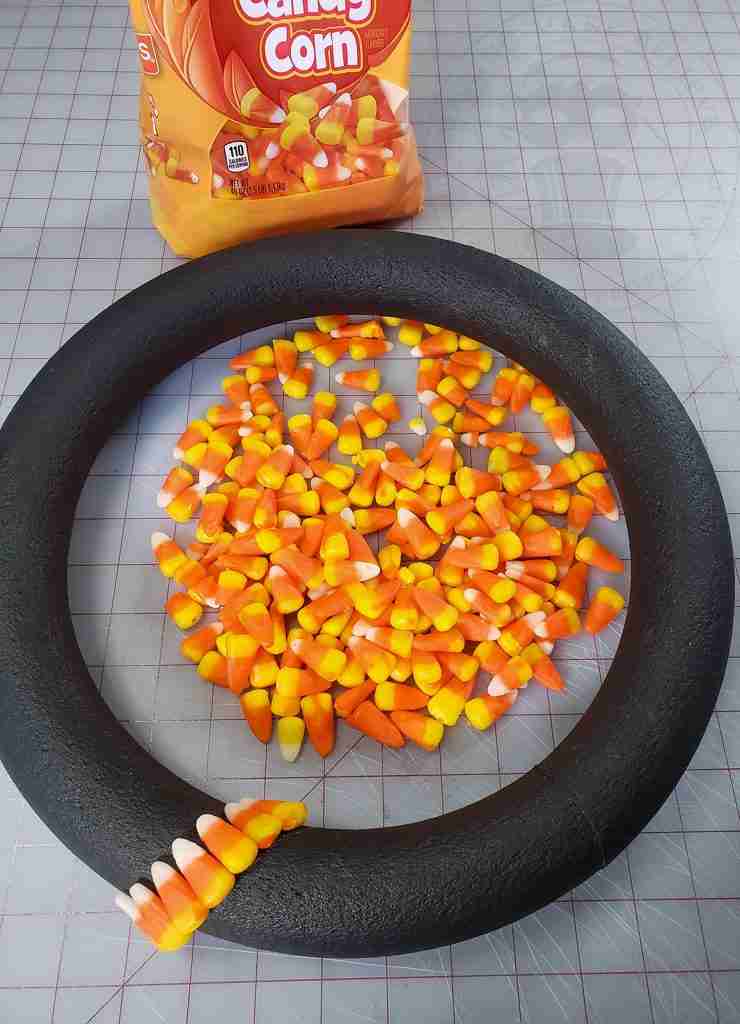 Glue Candy Corn Onto Wreath Form