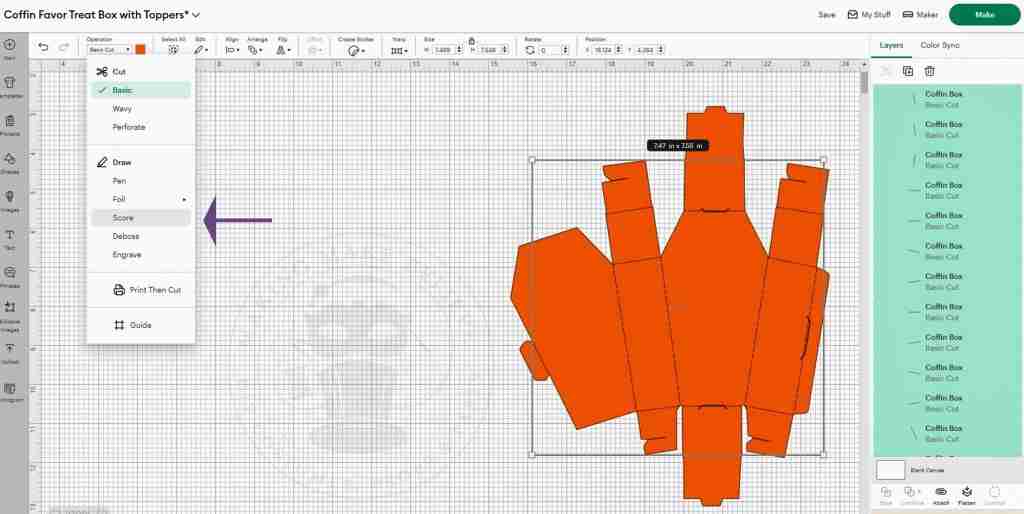 Coffin Favor Box Basic Cut To Score Before