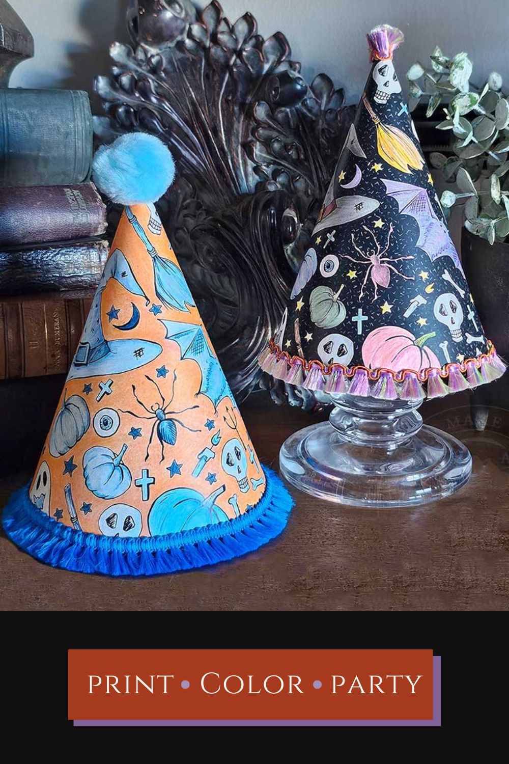 Hand-colored Halloween party hats