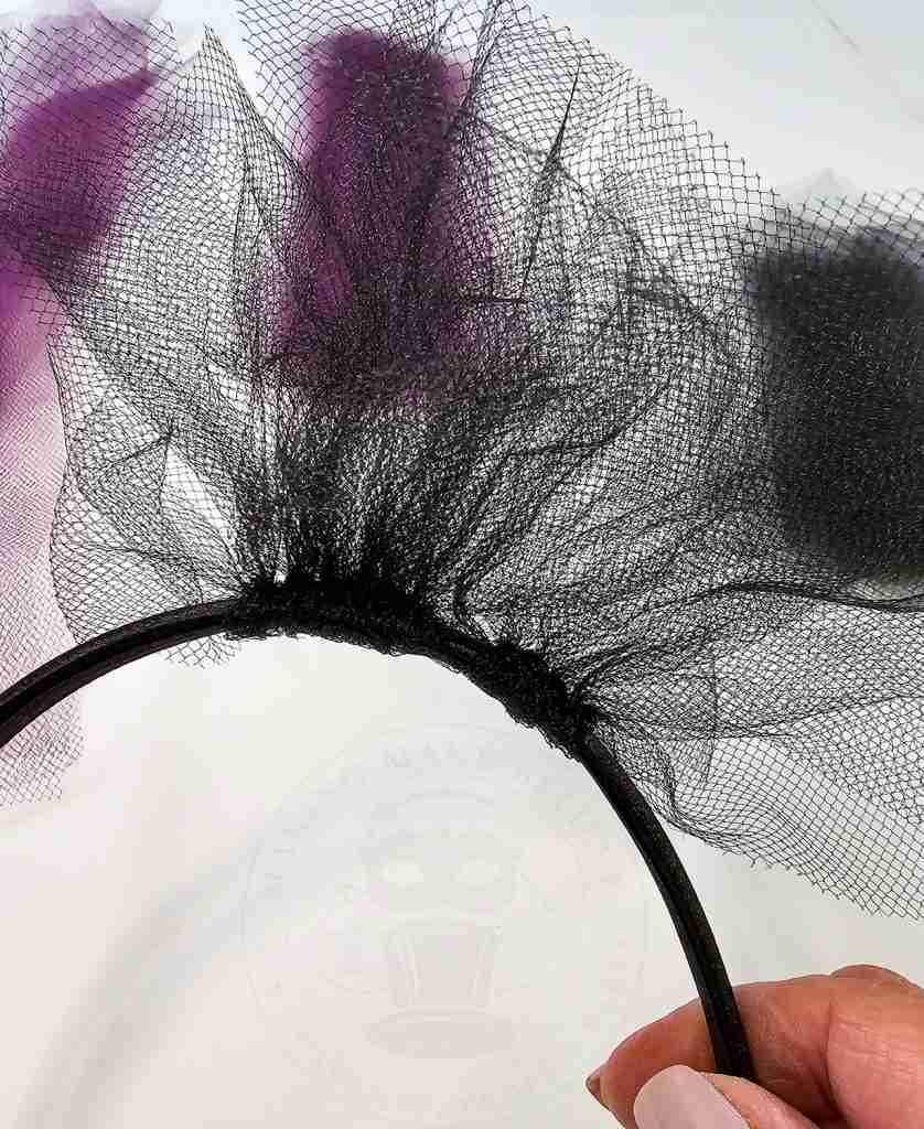 Continue Adding Tulle to Bat Headband