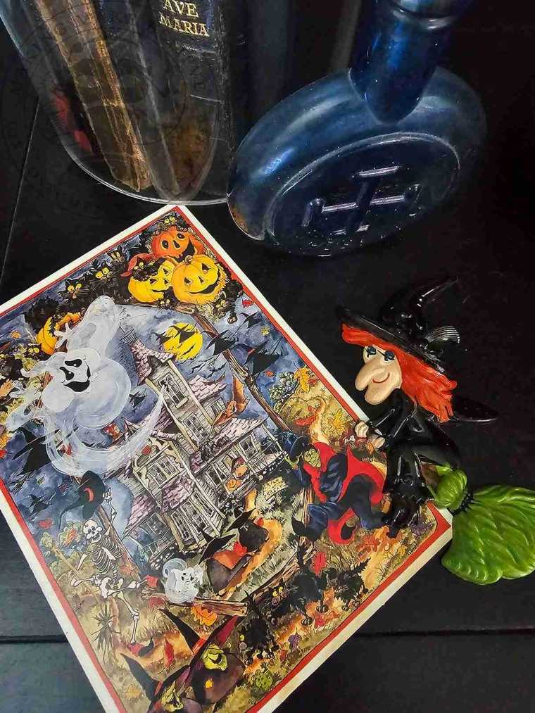 Haunted Haul Vintage Witch Cake Topper and Halloween Card