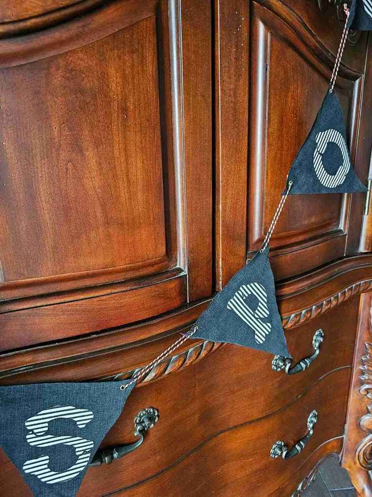 Upcycled Denim Spooky Haunted Pennant Banner