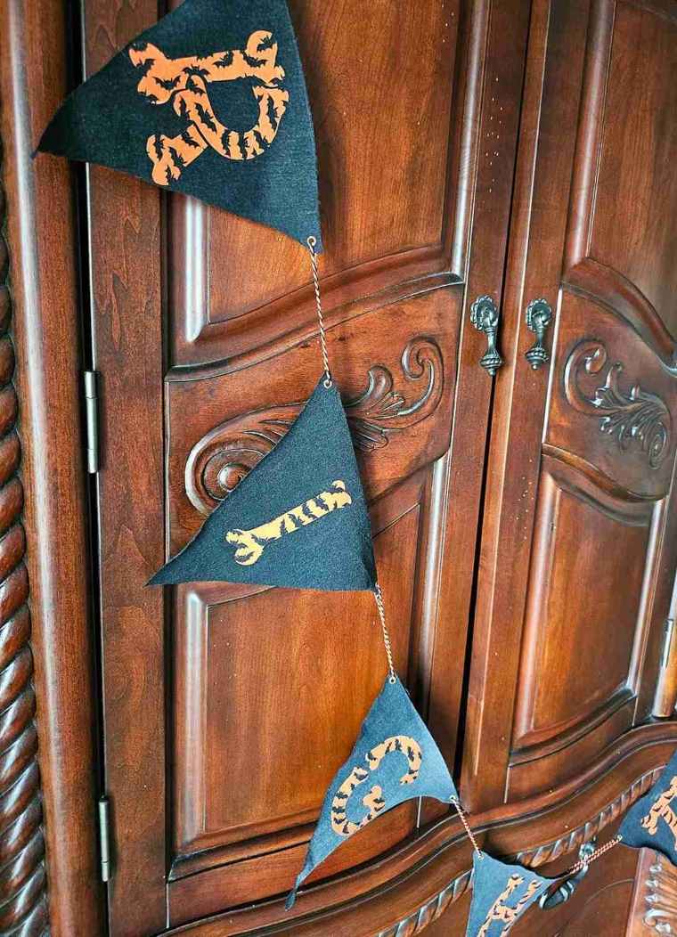 Upcycled Denim Fright Haunted Pennant Banner