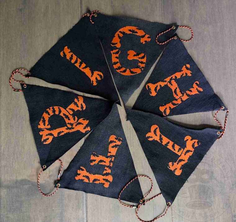 Upcycled Denim Fright Haunted Pennant Banner