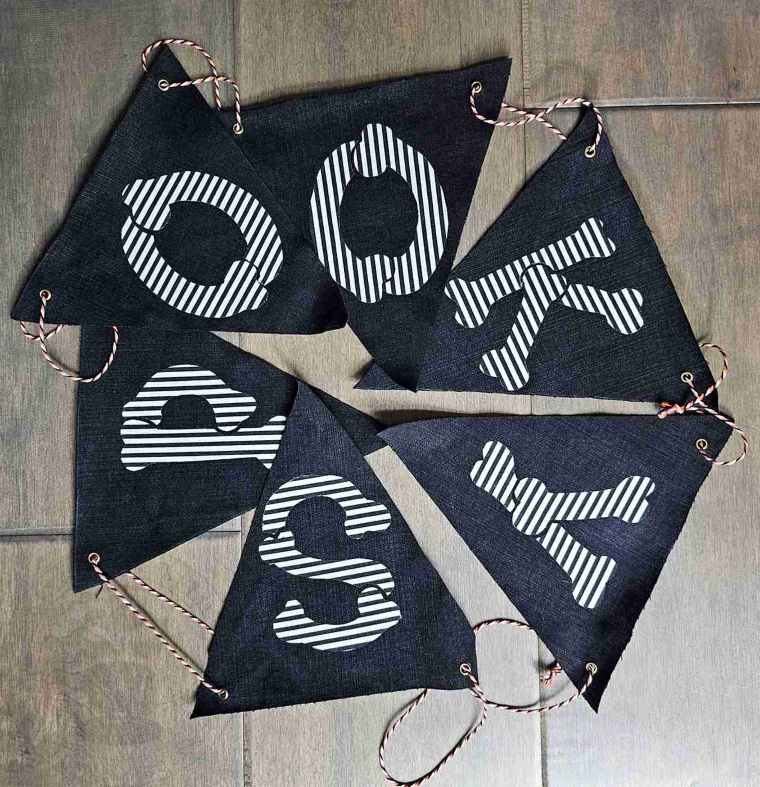 Upcycled Denim Spooky Haunted Pennant Banner