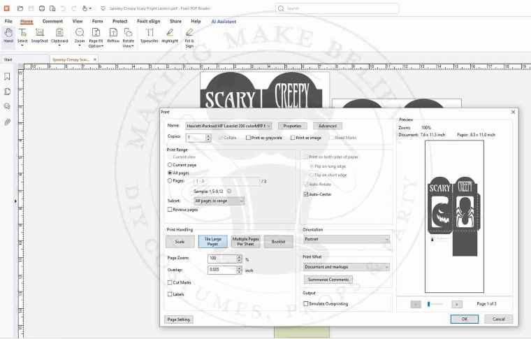 PDF Dialog Box Select Tile Large Pages or Poster