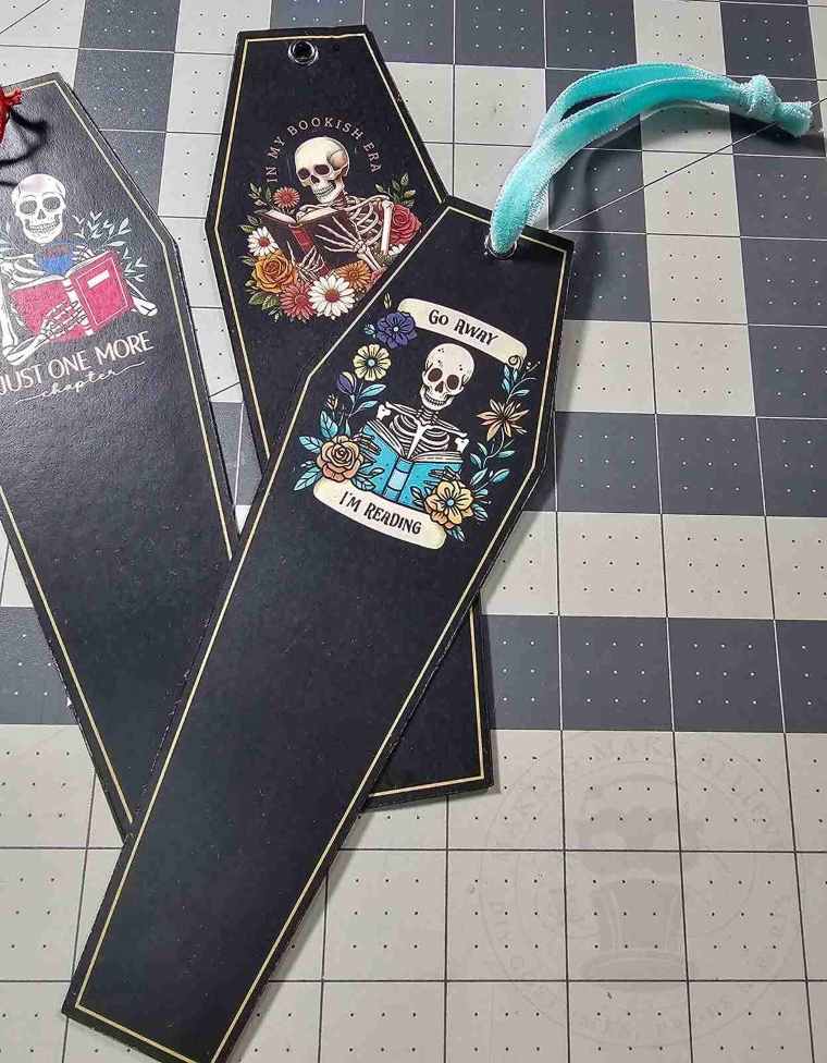 Ribbon Added To Skeleton Coffin Bookmark