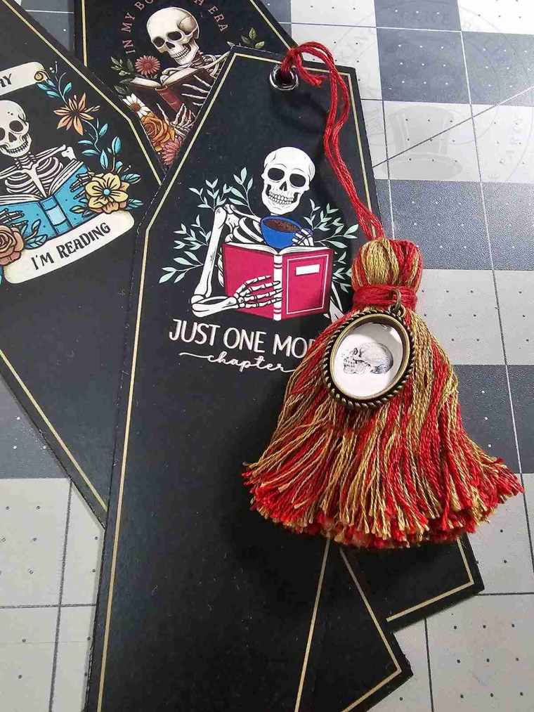 Charm Added To Skeleton Coffin Bookmark