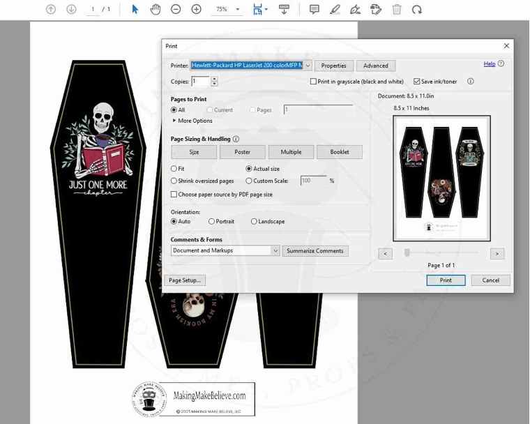 Skeleton Coffin Bookmarks PDF For Hand Cutting