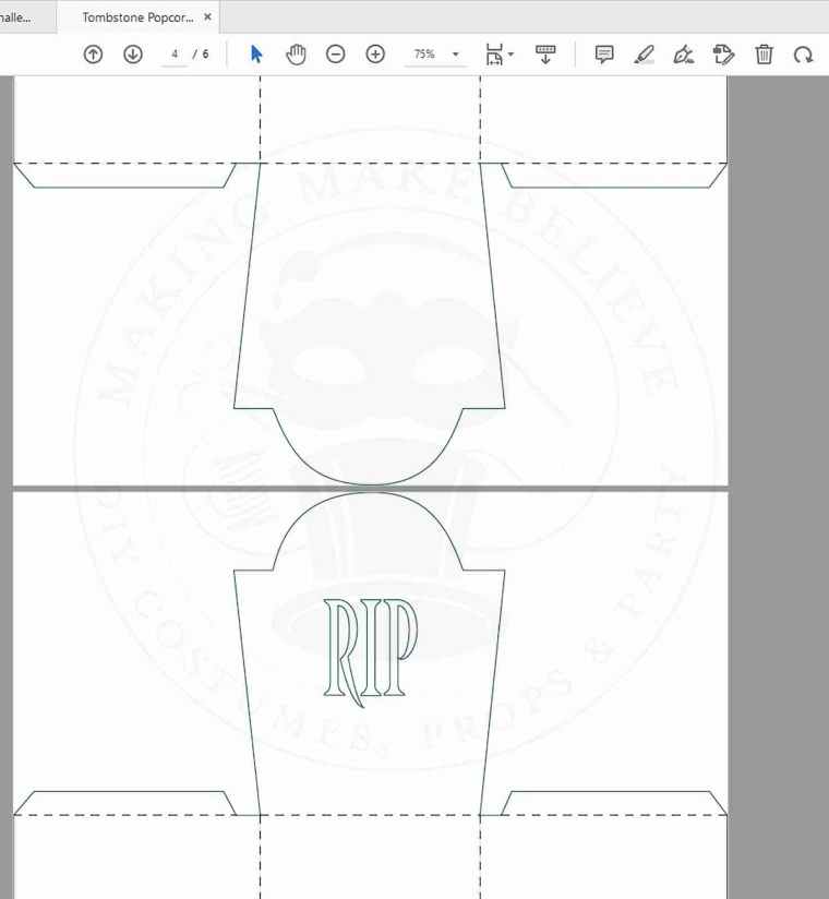 Screenshot of PDF Tombstone Popcorn Box