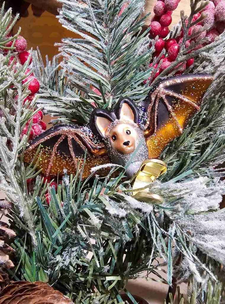 Blown Glass Bat Ornament on Tree