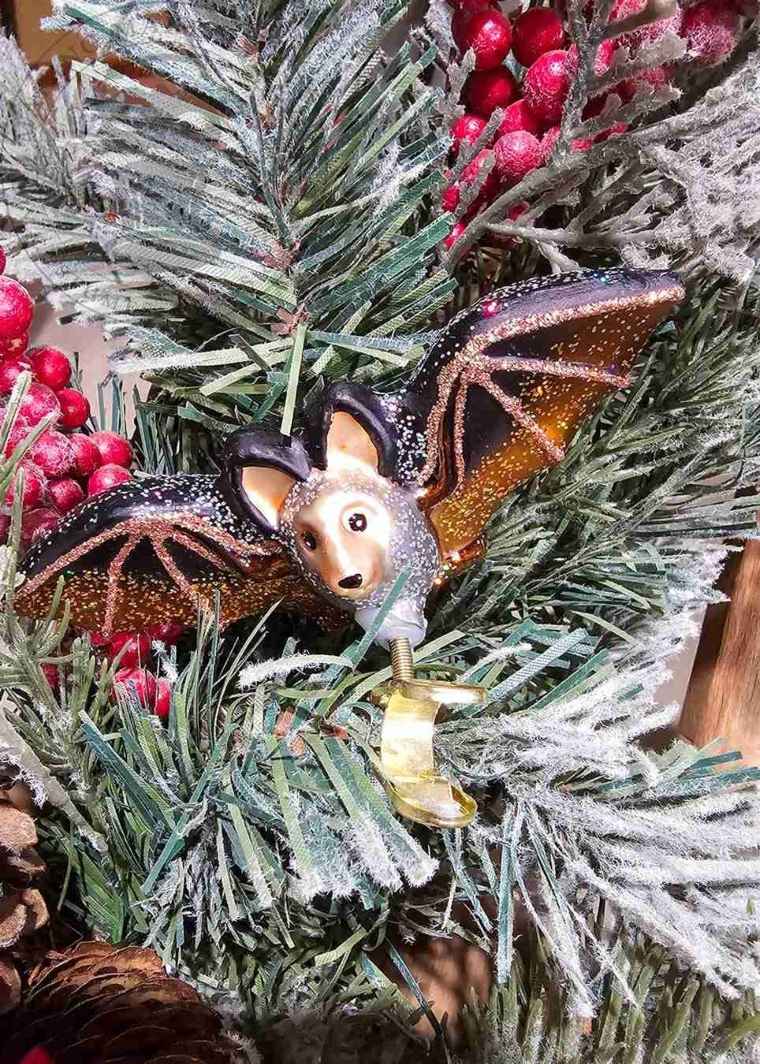 Blown Glass Bat Ornament on Tree