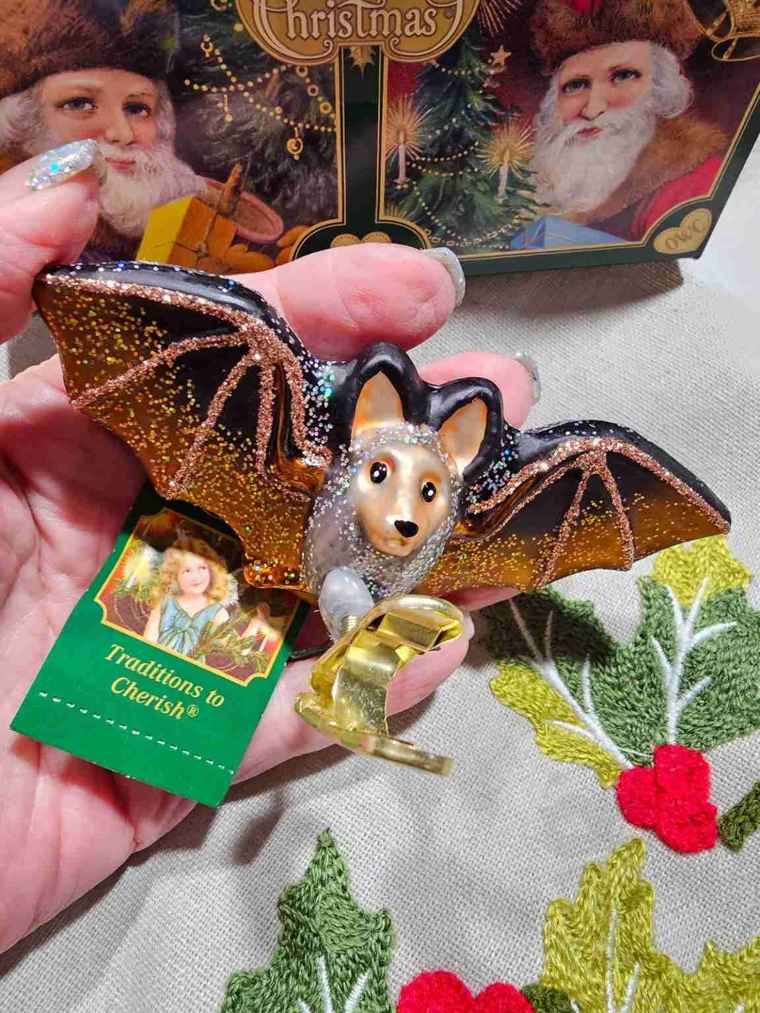 Blown Glass Bat Ornament with Tag