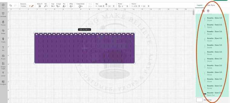 Rosette all elements selected in Cricut Design Space