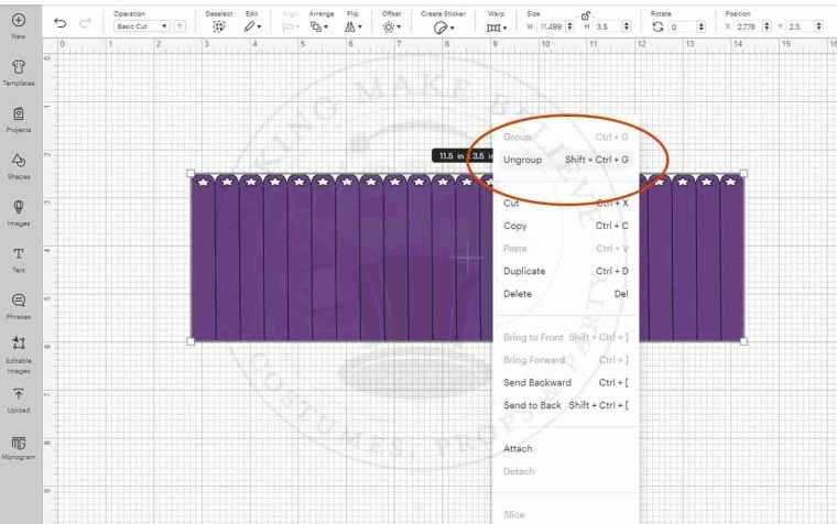 Rosette ungroup in Cricut Design Space