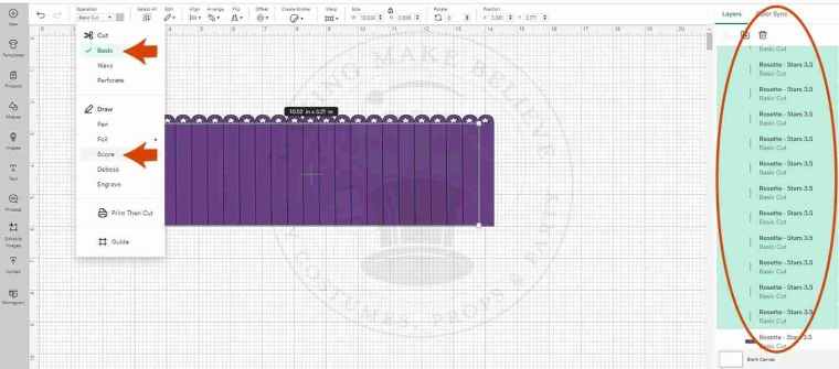 Rosette change lines from basic cut to score in Cricut Design Space